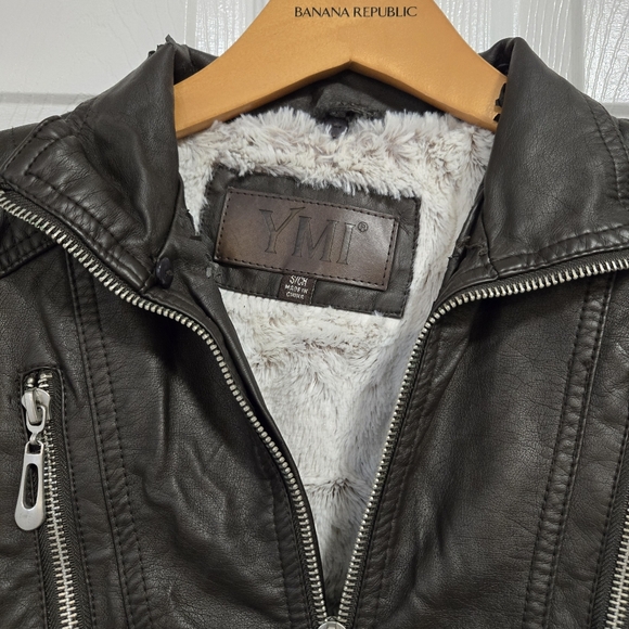 YMI Women's Faux Leather Fur Lined Bomber Motorcycle Full Zip Jacket Small - Picture 4 of 15